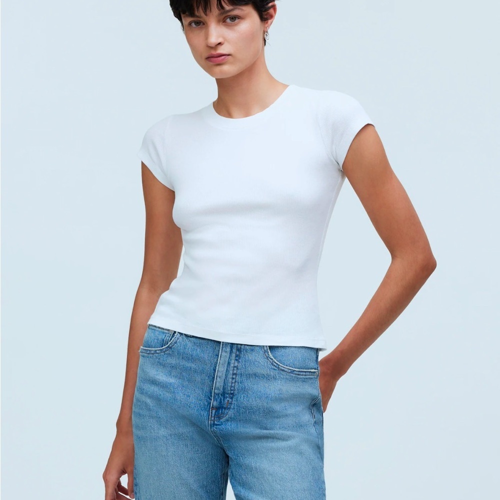 Madewell Supima® Rib Tee Cotton in Eyelet White Size XXS NWT